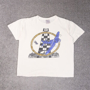 VTG Miami World of Flight Airplanes Thrashed XL White Short Sleeve T-Shirt